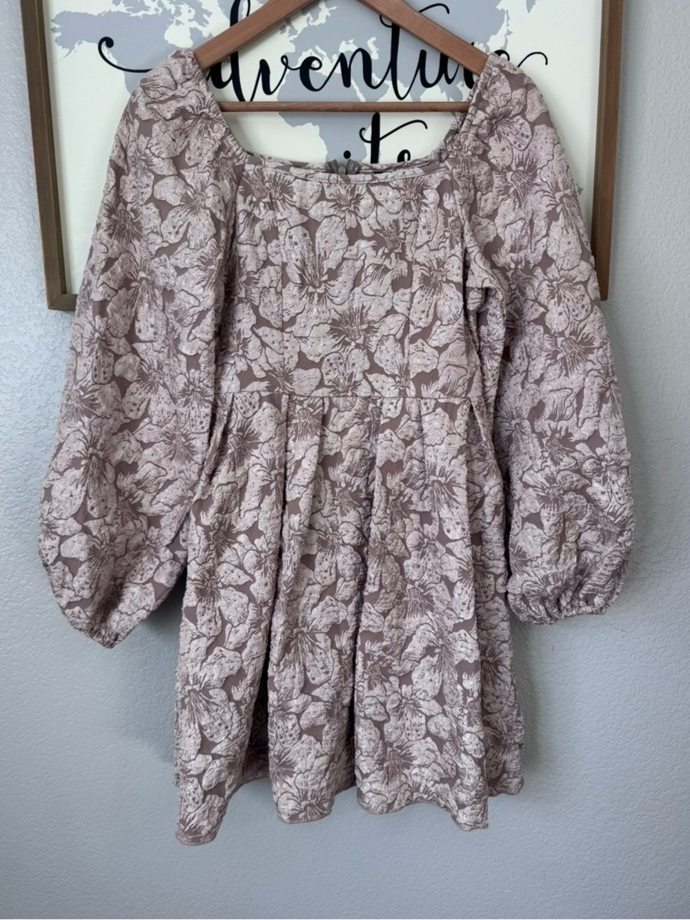 Floral brocade shein xs dress puff sleeve